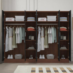 Reflect 2Pc Wardrobe Bundle - 3 Door Mirror + 3 Door Mirror - Black Gloss & Walnut - H: 180Cm X W: 224Cm X D: 47Cm - thumbnail 4