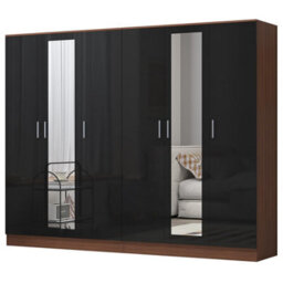 Reflect 2Pc Wardrobe Bundle - 3 Door Mirror + 3 Door Mirror - Black Gloss & Walnut - H: 180Cm X W: 224Cm X D: 47Cm - thumbnail 5