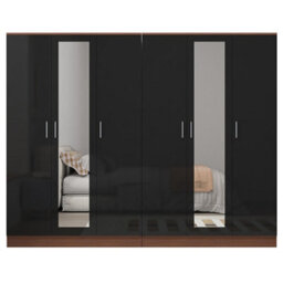 Reflect 2Pc Wardrobe Bundle - 3 Door Mirror + 3 Door Mirror - Black Gloss & Walnut - H: 180Cm X W: 224Cm X D: 47Cm - thumbnail 6