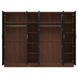 Reflect 2Pc Wardrobe Bundle - 3 Door Mirror + 3 Door Mirror - Black Gloss & Walnut - H: 180Cm X W: 224Cm X D: 47Cm - thumbnail 7