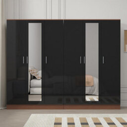 Reflect 2Pc Wardrobe Bundle - 3 Door Mirror + 3 Door Mirror - Black Gloss & Walnut - H: 180Cm X W: 224Cm X D: 47Cm - thumbnail 3