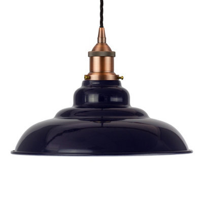 Navy Blue St Edmund's Painted Dome Pendant Light With Matt Antique Copper Lamp Holder And Black Twisted Cable - Se Home - image 1