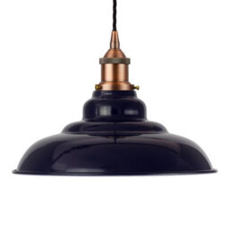 Navy Blue St Edmund's Painted Dome Pendant Light With Matt Antique Copper Lamp Holder And Black Twisted Cable - Se Home - thumbnail 4