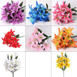 Best Artificial 45Cm Stargazer Lillies 10 Head Flower Spray / Red - thumbnail 2