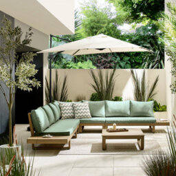 Furniturebox Brisa Wooden Garden  Sofa Set - Solid Wood 8 Seat Corner L-Shaped Sofa & Coffee Table - Green Patio Outdoor Sofa Set - thumbnail 2