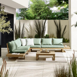 Furniturebox Brisa Wooden Garden  Sofa Set - Solid Wood 8 Seat Corner L-Shaped Sofa & Coffee Table - Green Patio Outdoor Sofa Set - thumbnail 3