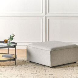 Element Ottoman In Beige Polyester Upholstery With Black Legs, 86 X 86 X 45 Cm - Wyld And Coco - thumbnail 2