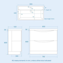Nes Home Modern 800mm Freestanding Gloss White Basin Vanity Sink 2 Drawer - thumbnail 8