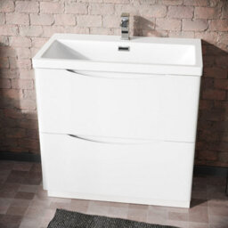 Nes Home Modern 800mm Freestanding Gloss White Basin Vanity Sink 2 Drawer - thumbnail 2
