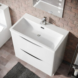Nes Home Modern 800mm Freestanding Gloss White Basin Vanity Sink 2 Drawer - thumbnail 3