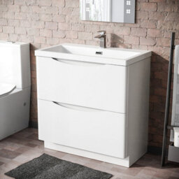 Nes Home Modern 800mm Freestanding Gloss White Basin Vanity Sink 2 Drawer - thumbnail 1
