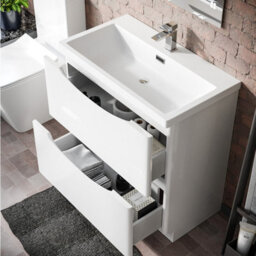 Nes Home Modern 800mm Freestanding Gloss White Basin Vanity Sink 2 Drawer - thumbnail 6