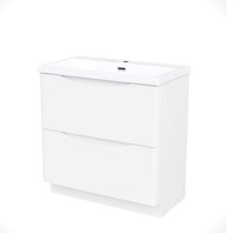 Nes Home Modern 800mm Freestanding Gloss White Basin Vanity Sink 2 Drawer - thumbnail 7