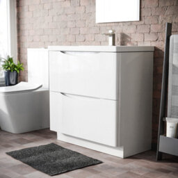 Nes Home Modern 800mm Freestanding Gloss White Basin Vanity Sink 2 Drawer - thumbnail 4