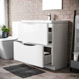 Nes Home Modern 800mm Freestanding Gloss White Basin Vanity Sink 2 Drawer - thumbnail 5