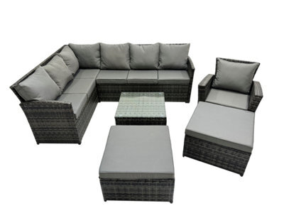 Fimous 9 Seater Outdoor Garden Furniture Set Wicker Pe Rattan Corner Sofa Set With Square Coffee Table 2 Big Footstool Dark Grey - image 1