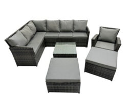 Fimous 9 Seater Outdoor Garden Furniture Set Wicker Pe Rattan Corner Sofa Set With Square Coffee Table 2 Big Footstool Dark Grey - thumbnail 1