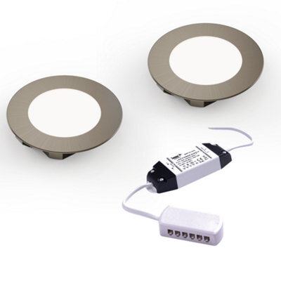 Unknown Fittingsco, Nebbia Recessed Diffused Led Undercabinet Light, Brushed Nickel 65mm 1.8W 12V, 2 Light Kit & Driver, Natural White - image 1