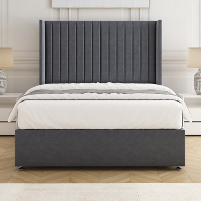 Bsspoke Manhattans Divan Bed Steel Plush Velvet With 54Inch Headboard & Mattress No Drawers In Single Double King 4Ft6 6Ft - image 1