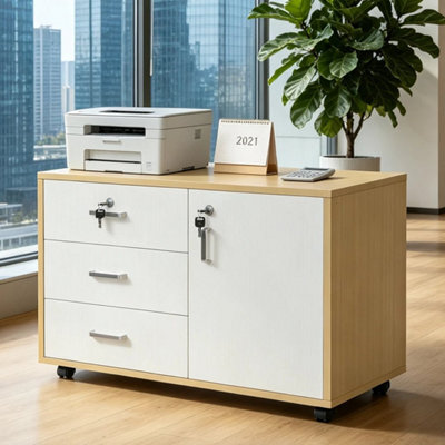 3 Drawer Mobile File Cabinet Lockable Documents Storage For Home Office W/ Lock - image 1