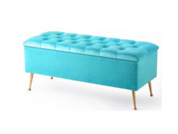 120Cm Amara Chesterfield Ottoman Storage Bench - Plush Velvet Shoes Bench - Teal Upholstery Footstool Storage With Legs - thumbnail 3