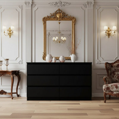 Malwa M6 Wide Chest Of Drawers With Roller Guided Drawers And Handleless Fronts Black - image 1