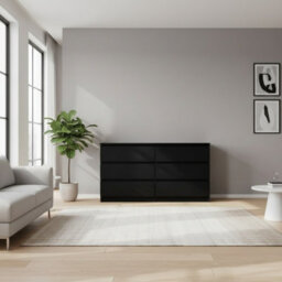 Malwa M6 Wide Chest Of Drawers With Roller Guided Drawers And Handleless Fronts Black - thumbnail 2