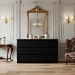 Malwa M6 Wide Chest Of Drawers With Roller Guided Drawers And Handleless Fronts Black