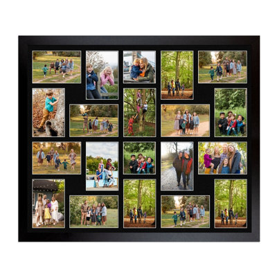 AK Frames 80X70Cm Matte Black Modern Multi Photo Frame With Black Mount - Holds 20 Apertures (18X) 6X4, (2X) 4X4 Photos - image 1