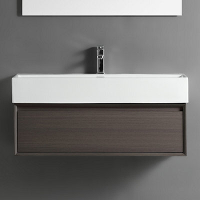 Homestylestore 1010mm Dark Walnut Wall Hung Waterproof Bathroom Vanity Unit - image 1
