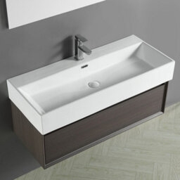 Homestylestore 1010mm Dark Walnut Wall Hung Waterproof Bathroom Vanity Unit - thumbnail 2