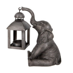 Burgess Elephant With Lantern Tealight Holder Resin Statue Ornament Metal Home Decor - thumbnail 3