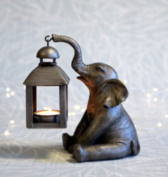 Burgess Elephant With Lantern Tealight Holder Resin Statue Ornament Metal Home Decor