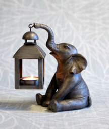 Burgess Elephant With Lantern Tealight Holder Resin Statue Ornament Metal Home Decor - thumbnail 2