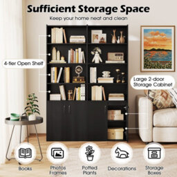Costway 178 Cm Bookcase W/ 2-Door Cabinet 6-Tier Modern Storage Cabinet-Black - thumbnail 6