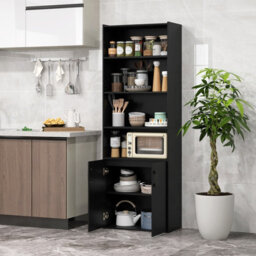 Costway 178 Cm Bookcase W/ 2-Door Cabinet 6-Tier Modern Storage Cabinet-Black - thumbnail 3