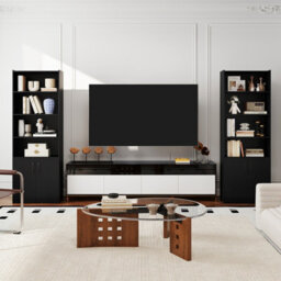 Costway 178 Cm Bookcase W/ 2-Door Cabinet 6-Tier Modern Storage Cabinet-Black - thumbnail 4
