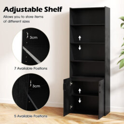 Costway 178 Cm Bookcase W/ 2-Door Cabinet 6-Tier Modern Storage Cabinet-Black - thumbnail 7