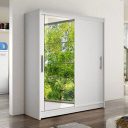 Westa Vi 150Cm Sliding Door Wardrobe With Mirror Modern Bedroom Storage With Hanging Rails And Shelves White - thumbnail 2