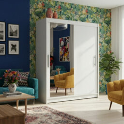 Westa Vi 150Cm Sliding Door Wardrobe With Mirror Modern Bedroom Storage With Hanging Rails And Shelves White - thumbnail 3