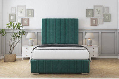"Sloomy Langston Emerald Plush Bed Frame With Mattress With 50"" Upholstered Headboard 4' Small Double" - image 1