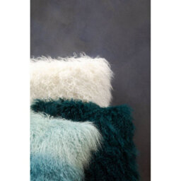 Orsina Blue Ombre Mongolian Lamb Fur Square Cushion, Luxe Gradient Faux Fur Throw Pillow With Feather Filler - thumbnail 7