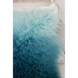 Orsina Blue Ombre Mongolian Lamb Fur Square Cushion, Luxe Gradient Faux Fur Throw Pillow With Feather Filler - thumbnail 4
