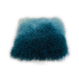 Orsina Blue Ombre Mongolian Lamb Fur Square Cushion, Luxe Gradient Faux Fur Throw Pillow With Feather Filler - thumbnail 3