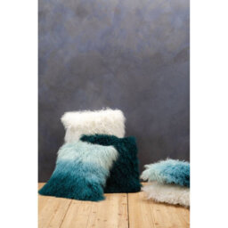 Orsina Blue Ombre Mongolian Lamb Fur Square Cushion, Luxe Gradient Faux Fur Throw Pillow With Feather Filler - thumbnail 6