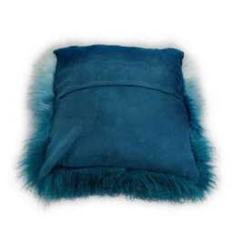 Orsina Blue Ombre Mongolian Lamb Fur Square Cushion, Luxe Gradient Faux Fur Throw Pillow With Feather Filler - thumbnail 2