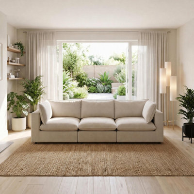 Furniturebox Uk Echo Cream Linen-Look Fabric 3 Seater Modular Sofa - image 1