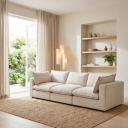 Furniturebox Uk Echo Cream Linen-Look Fabric 3 Seater Modular Sofa - thumbnail 2