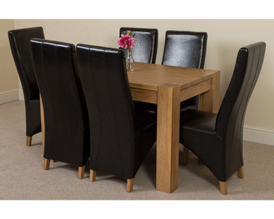 That's Furniture Kuba 125 X 80 Cm Chunky Oak Small Dining Table And 6 Chairs Dining Set With Lola Black Leather Chairs - image 1
