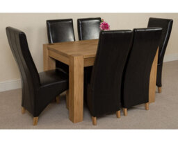 That's Furniture Kuba 125 X 80 Cm Chunky Oak Small Dining Table And 6 Chairs Dining Set With Lola Black Leather Chairs - thumbnail 3